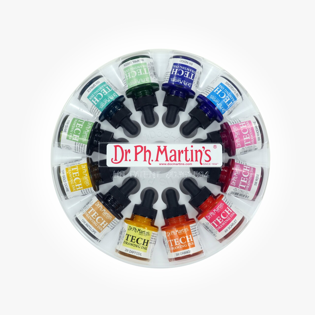 Dr. Ph. Martin's® TECH Drawing Ink, 1.0 US fl oz, Set 1, 1 Set of 12 Bottles